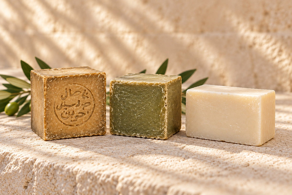A whole stamped bar of Aleppo soap