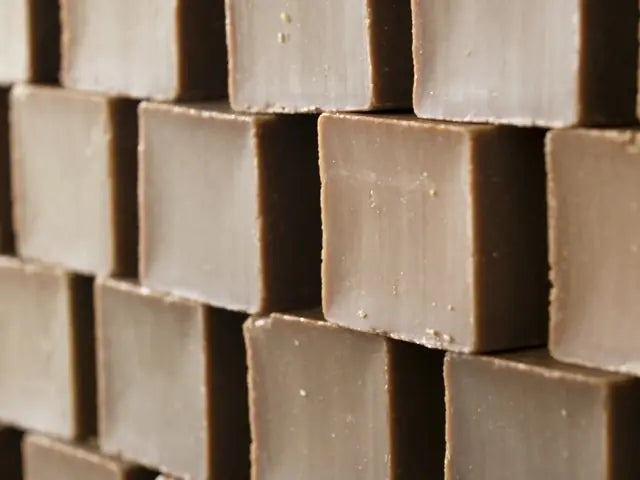 Soap bars stacked in open towers to dry