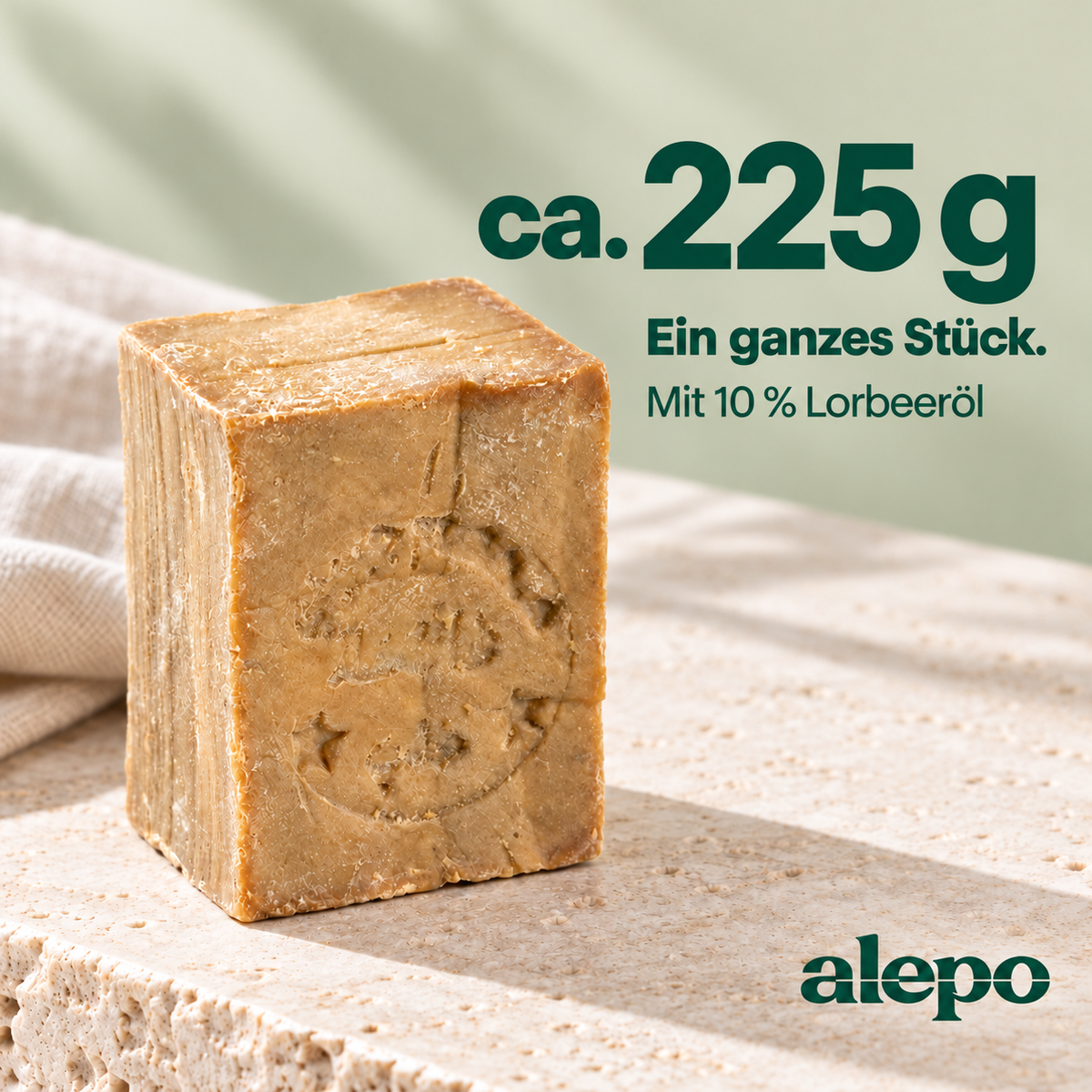 Aleppo-Seife mit 10 % Lorbeeröl, ein ganzes Stück.